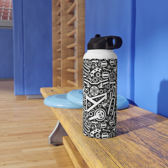 Mountain Bike Water Bottle, Insulated Stainless Steel MTB Bottle, Bike Parts Design, Mountain Biker Gift, 12 18 32 oz
