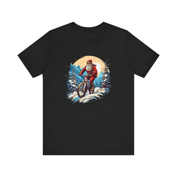 Shredmas Santa Mountain Biking Shirt, Snowy Trail MTB Christmas Tee, Santa on a Bike T-Shirt, Mountain Biker Xmas Gift