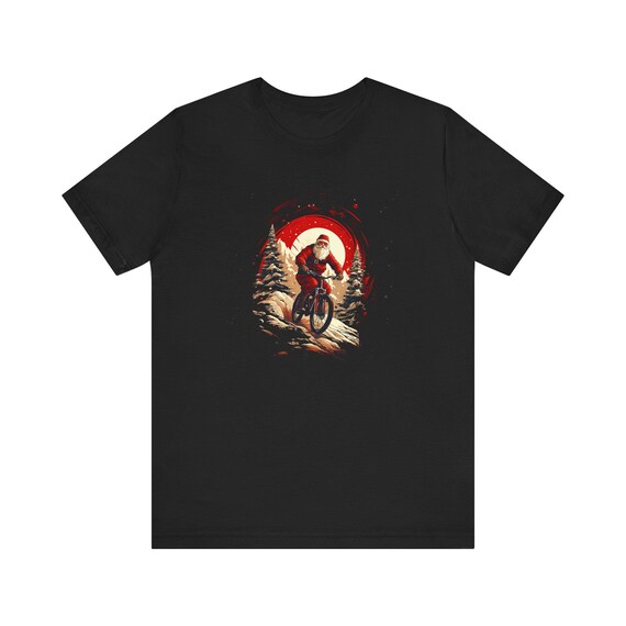 Santa Mountain Bike Christmas Shirt, Santa Riding MTB Tee, Funny Cyclist Christmas T-Shirt, Mountain Biker Holiday Gift